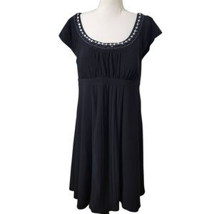 Signature by Sangria Black Silver Beaded Embellished Empire Pleated Dress Sz 16